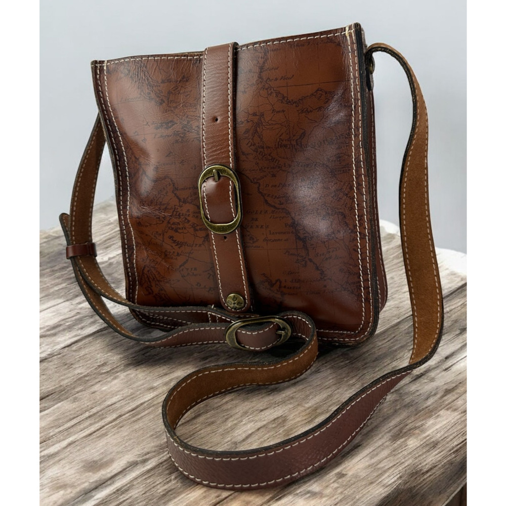 Patricia Nash Venezia Pouch Crossbody Purse Leather Map Print Bag in Brown - Picture 2 of 16